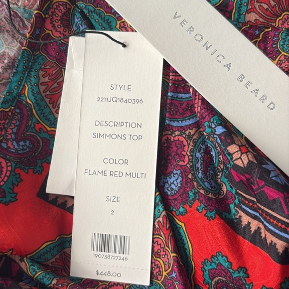 VERONICA BEARD Paisley Print w/ Puff Sleeve Plunge Neckline Blouse  Size 2 NWT - Picture 11 of 12